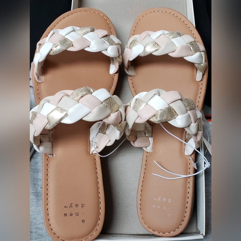 Target Women's Braided Sandals - Gold, White, and Tan